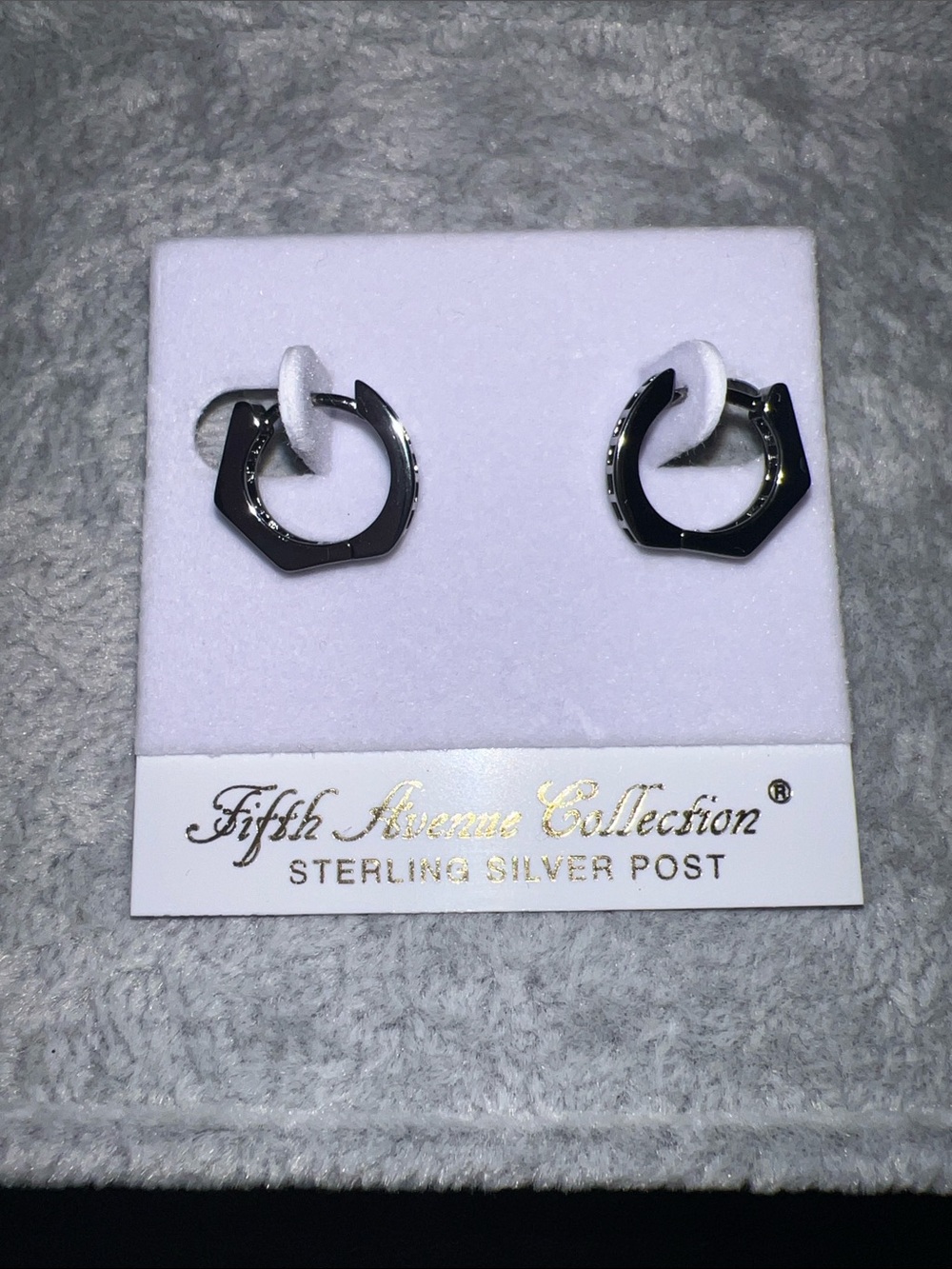 Hematite Hexagon Hoop Earrings - black